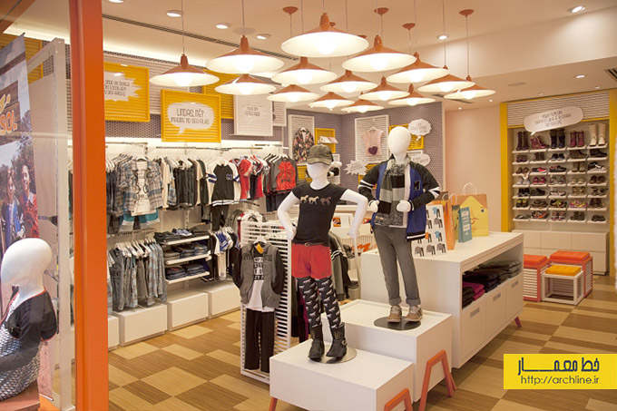 طراحی داخلی مغازه لباس کودک،دکوراسیون مغازه لباس بچه گانه،ویترین مغازه لباس