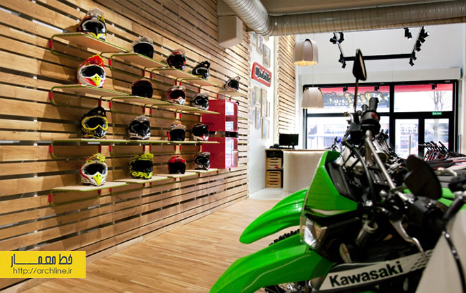 طراحی داخلی فروشگاه موتور سیکلت،دکوراسیون داخلی مغازه موتور