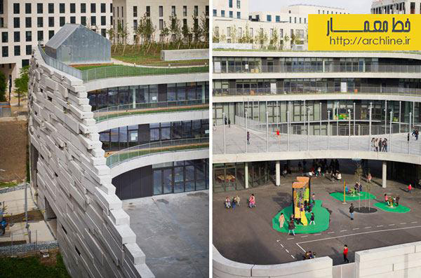 طراحی معماری مدرسه ای با سقف سبز در پاریس