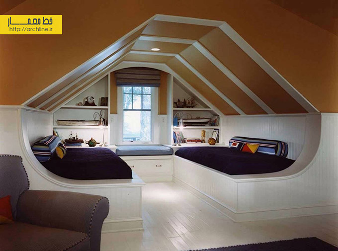 اتاق خواب زیر شیروانی،طراحی داخلی اتاق خواب مدرن،دکوراسیون اتاق خواب