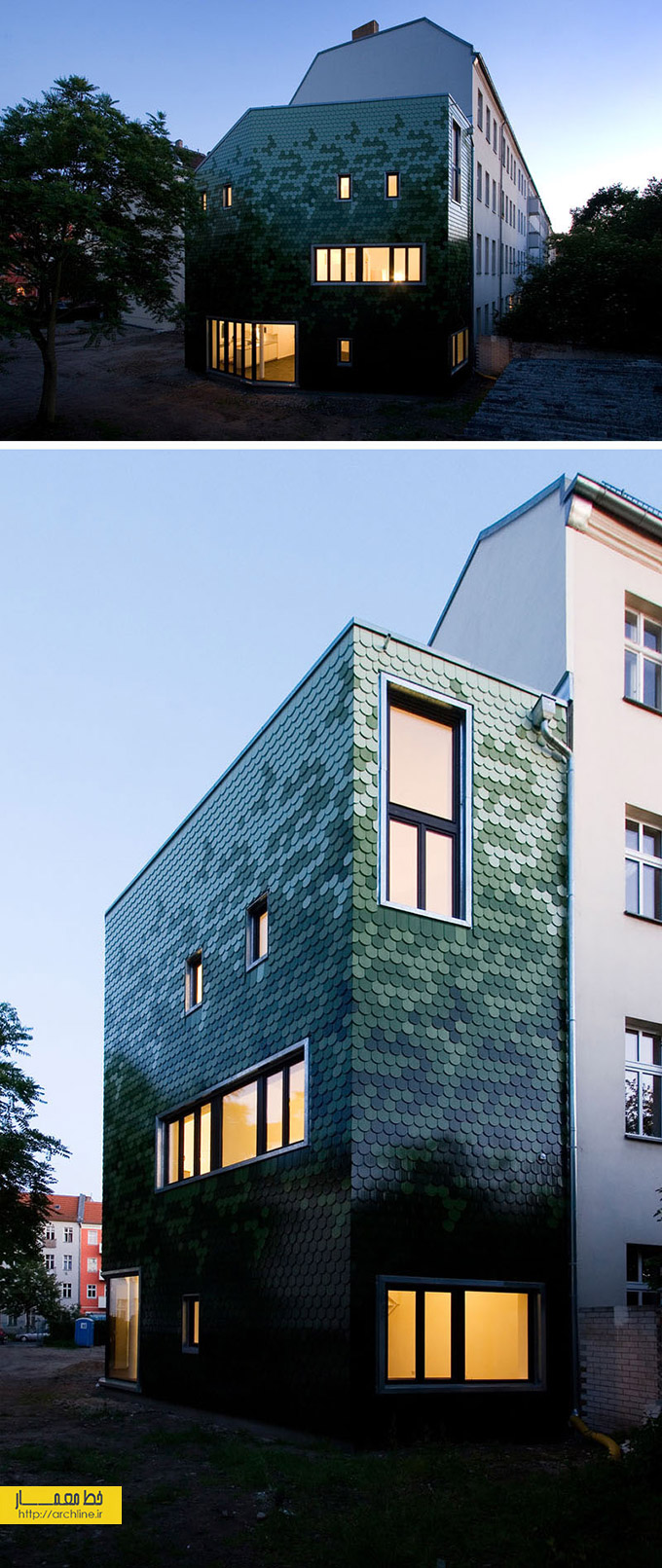طراحی نمای ساختمان به رنگ سبز