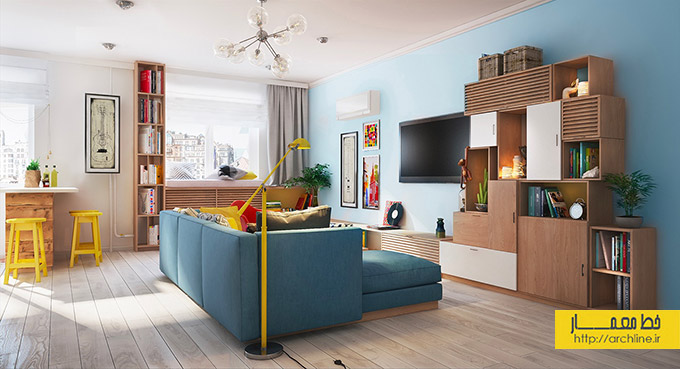 طراحی داخلی آپارتمان رنگارنگ،دکوراسیون منزل رنگارنگ