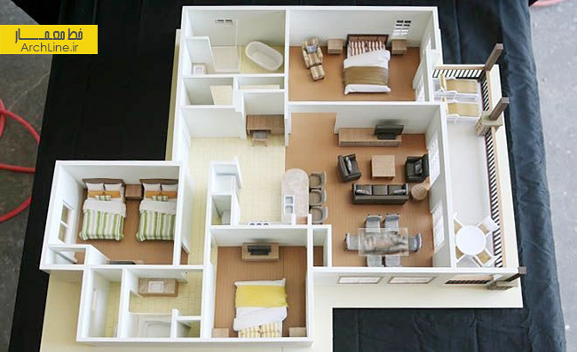 پلان آپارتمان سه خوابه،پلان چیدمان سه بعدی