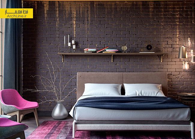 طراحی اتاق خواب با استفاده از آجر بصورت اکسپوز