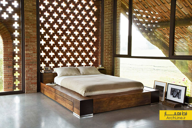 طراحی اتاق خواب با استفاده از آجر بصورت اکسپوز