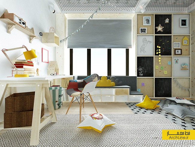 دکوراسیون اتاق خواب کودک،طراحی داخلی اتاق کودک با کاغذ دیواری،طراحی دیوار اتاق کودک 