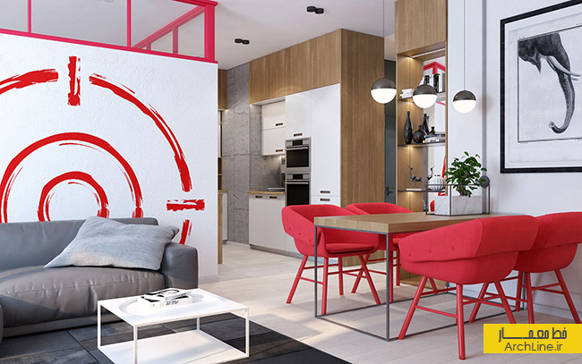 طراحی داخلی آپارتمان،دکوراسیون منزل،رنگ قرمز در طراحی داخلی
