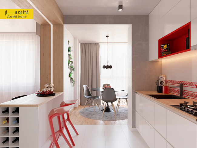 طراحی داخلی آپارتمان مدرن،دکوراسیون منزل،رنگ قرمز در دکوراسیون