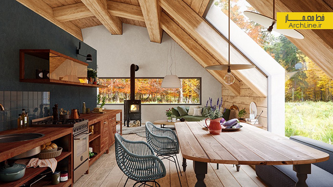 طراحی داخلی خانه،طراحی خانه چوبی،طراحی خانه ویلایی جنگلی