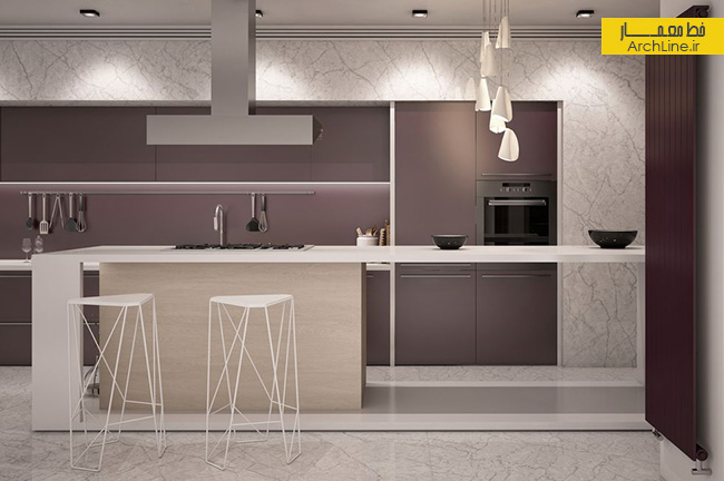 طراحی داخلی آشپزخانه، استفاده از رنگ بنفش