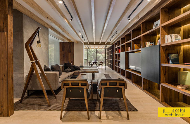طراحی داخلی آپارتمان،طراحی داخلی با بتن و چوب