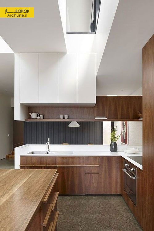 آشپزخانه سفید مدرن، متریال چوبی