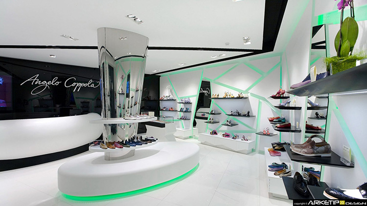 طراحی فروشگاه کفش ، دکوراسیون مغازه کفش فروشی