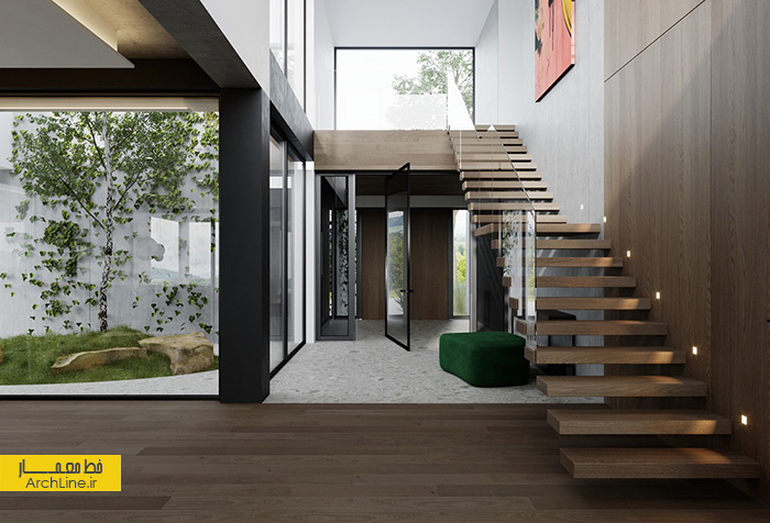 دیزاین خانه مدرن با طراحی پله شناور